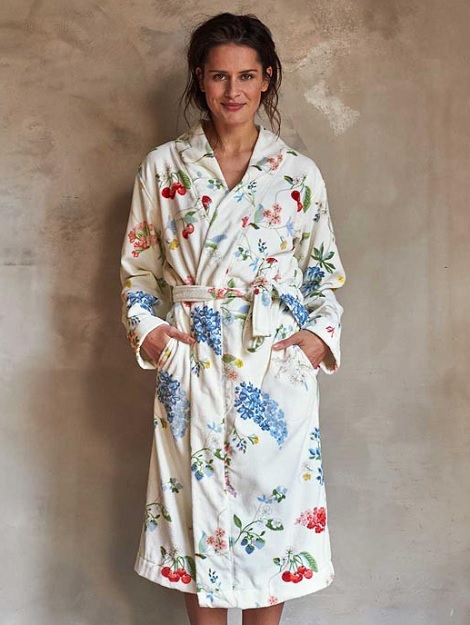 Badjas Pip Hummingbirds,Star White,wit, bloemen, maat XS,S, M,L,XL,XXL, katoen,velours